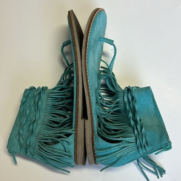 Coconuts by Matisse Juno Suede Fringe Sandals Gladiator Turquoise 8M - Picture 12 of 16